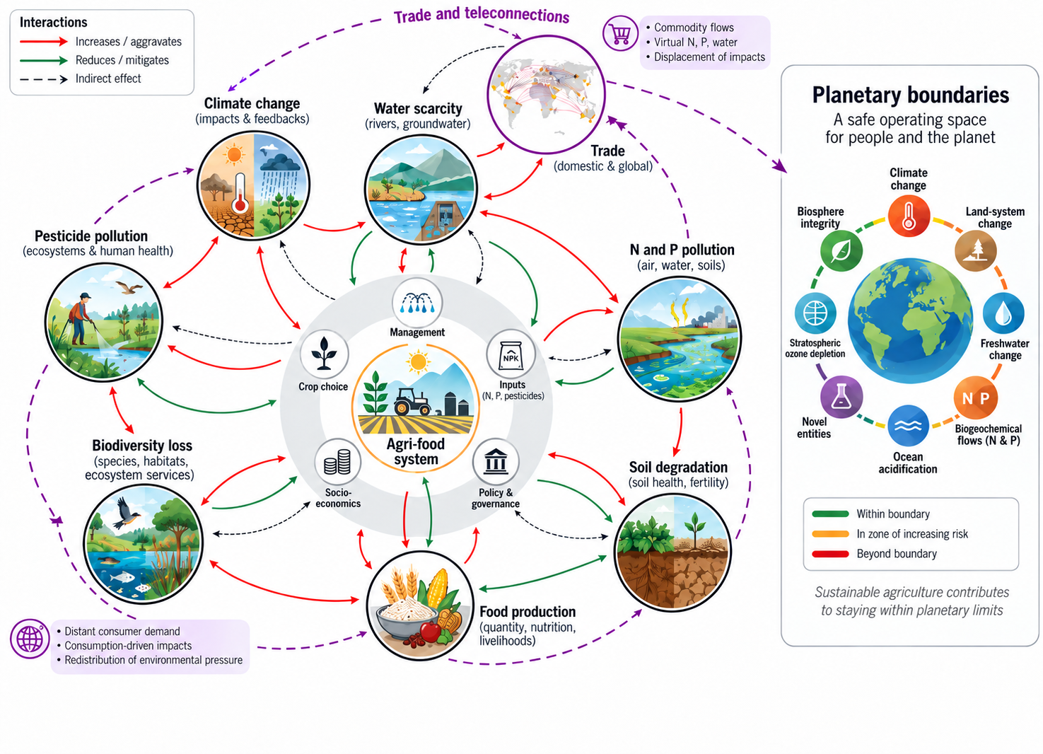 Research vision linking agri-food systems with climate change,
        water scarcity, nutrient and pesticide pollution, biodiversity loss,
        soil degradation, food production, trade and planetary boundaries.